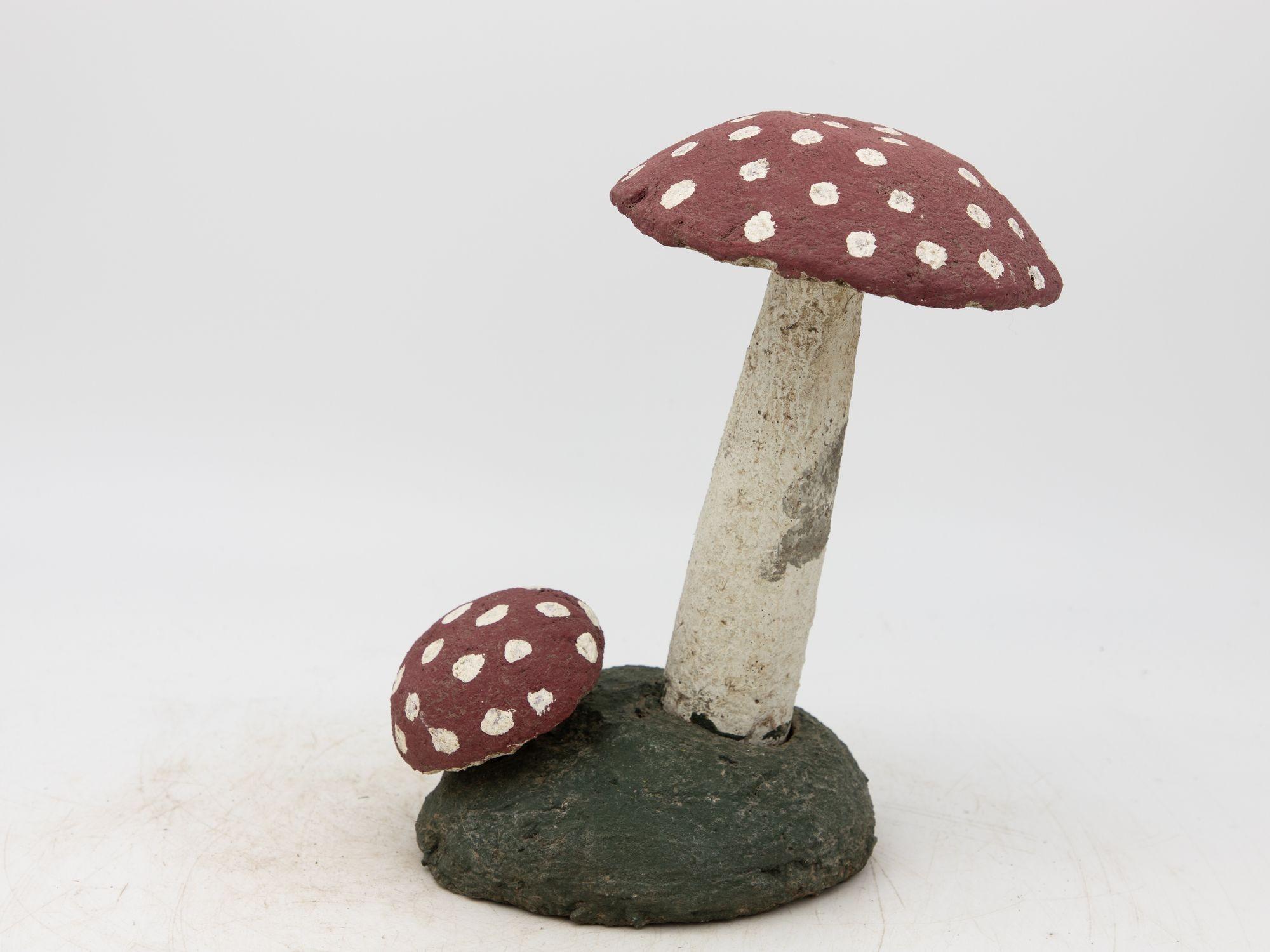 20th Century Pair Vintage Painted Stone Toadstools Mushrooms with Red Caps For Sale