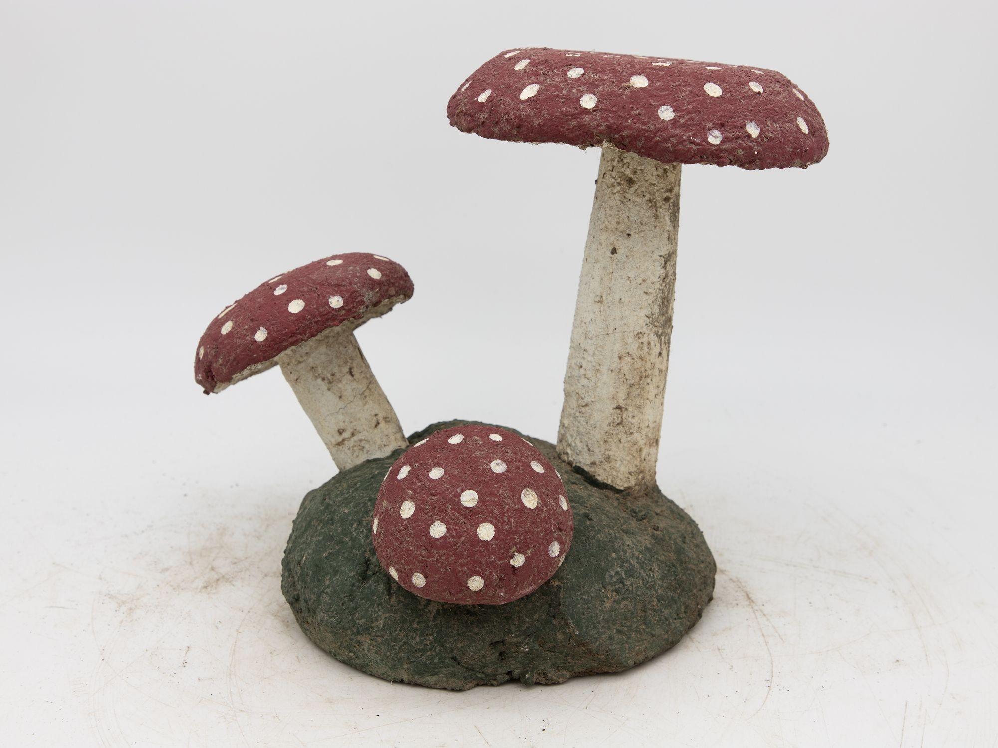 20th Century Pair Vintage Painted Stone Toadstools Mushrooms with Red Caps For Sale