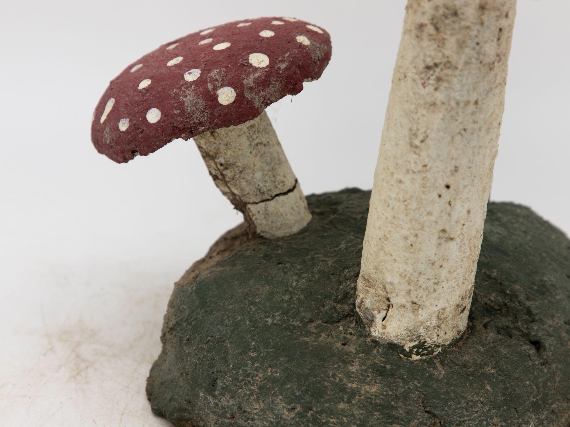 Pair Vintage Painted Stone Toadstools Mushrooms with Red Caps For Sale 1