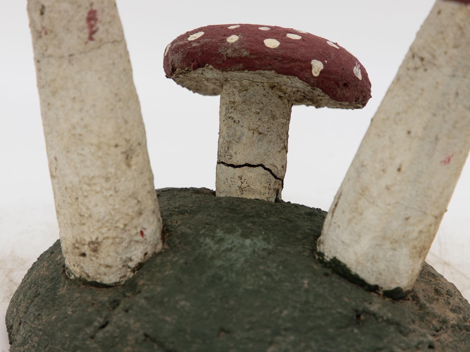 Pair Vintage Painted Stone Toadstools Mushrooms with Red Caps For Sale 2