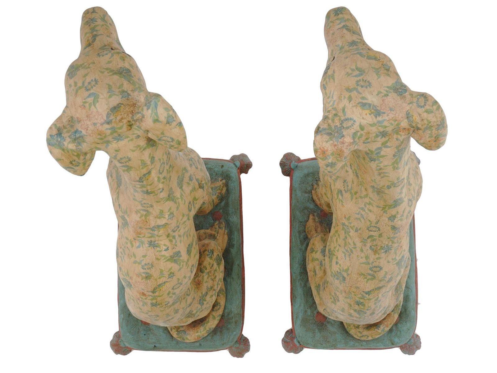 Mid-Century Modern Pair Vintage Painted Terracotta Whippet Sculptures