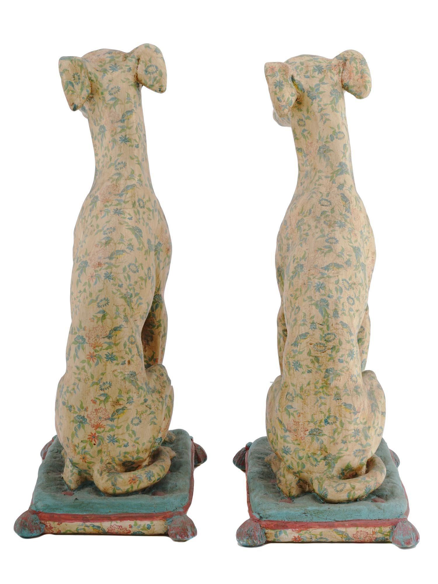 Italian Pair Vintage Painted Terracotta Whippet Sculptures