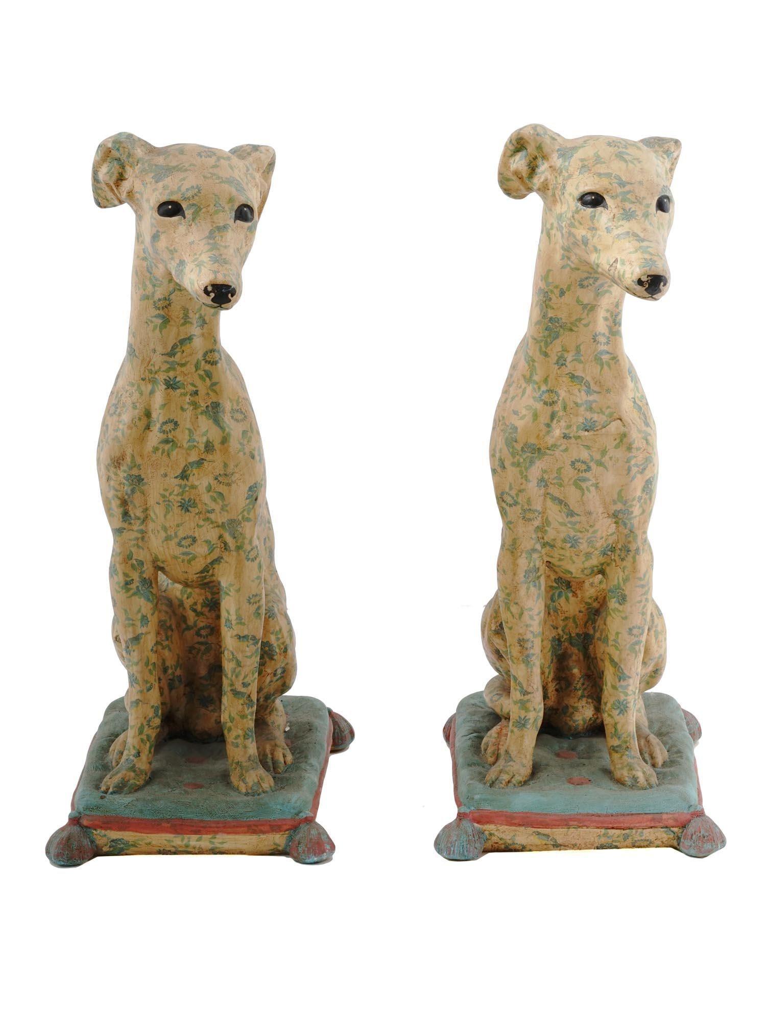 Pair Vintage Painted Terracotta Whippet Sculptures In Good Condition In New York, NY
