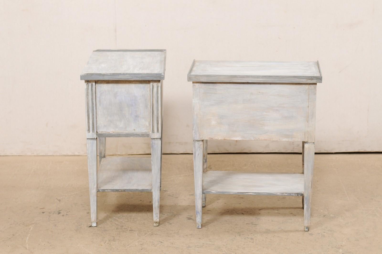 Pair Vintage Painted Wood Side Chests with Pair Drawers & Lower Shelf 6
