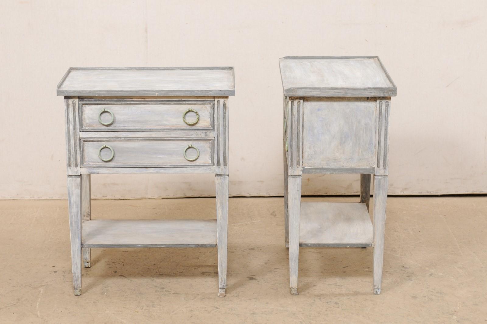 Pair Vintage Painted Wood Side Chests with Pair Drawers & Lower Shelf 7