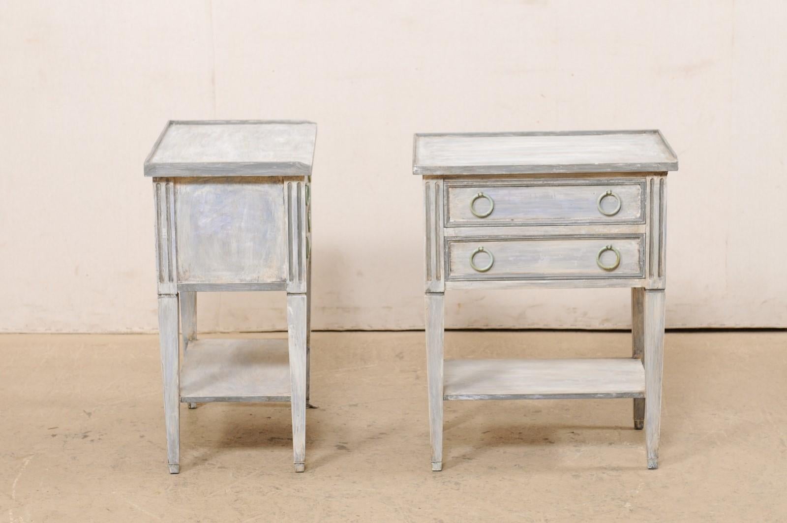 Pair Vintage Painted Wood Side Chests with Pair Drawers & Lower Shelf 4
