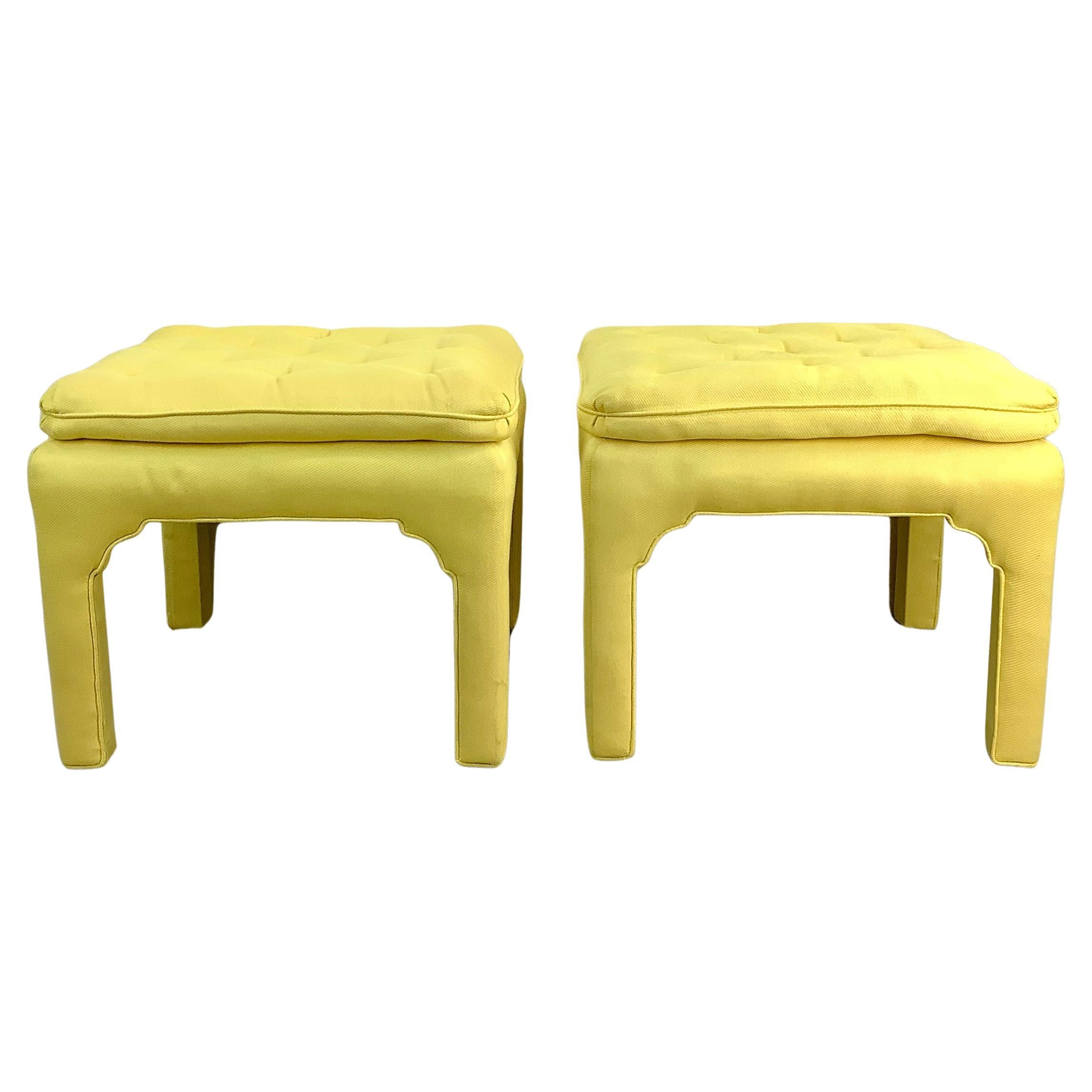 Paar Vintage-Fußhocker im Parson's-Stil mit Kissenplatte