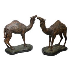 Pair Vintage Patinated Bronze Arabian Camel Figurines