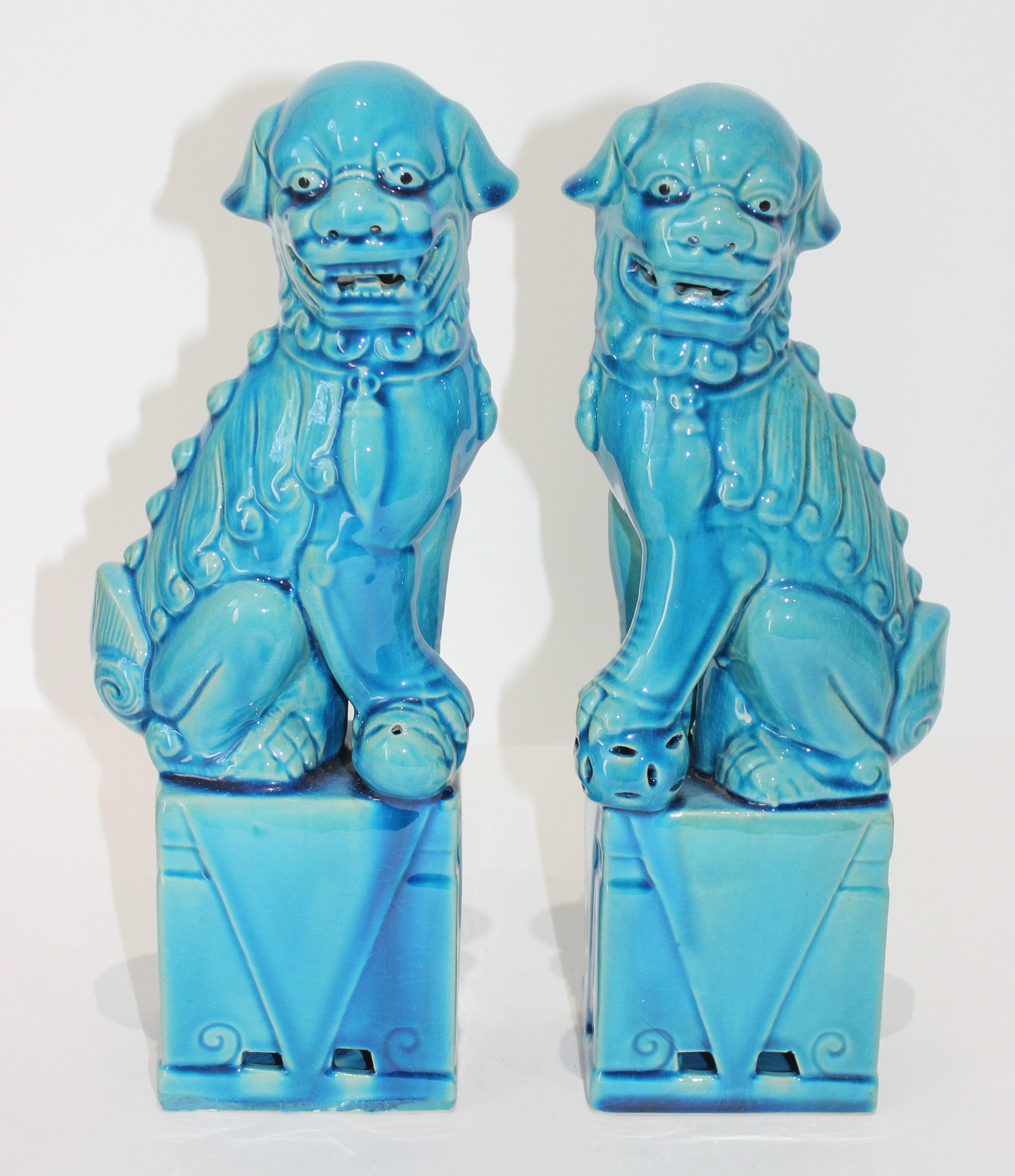 Peking blue glazed ceramic foo dogs 13