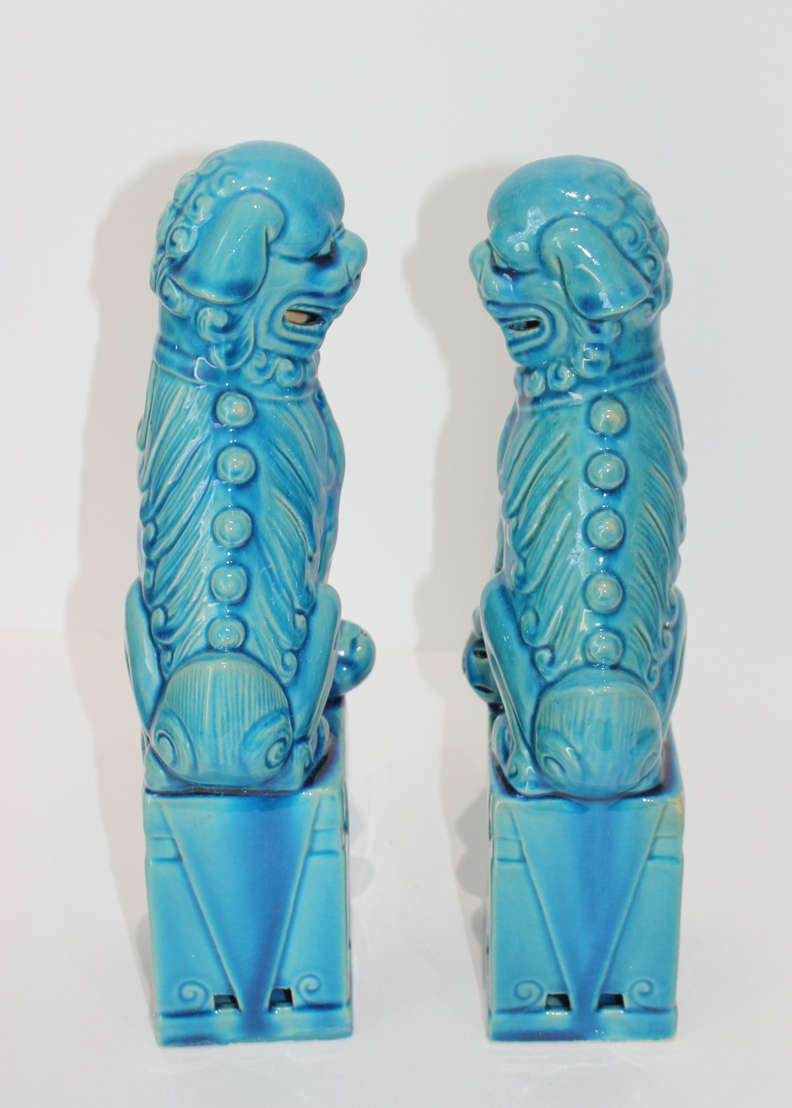 20th Century Pair of Vintage Peking Blue Glazed Foo Dogs