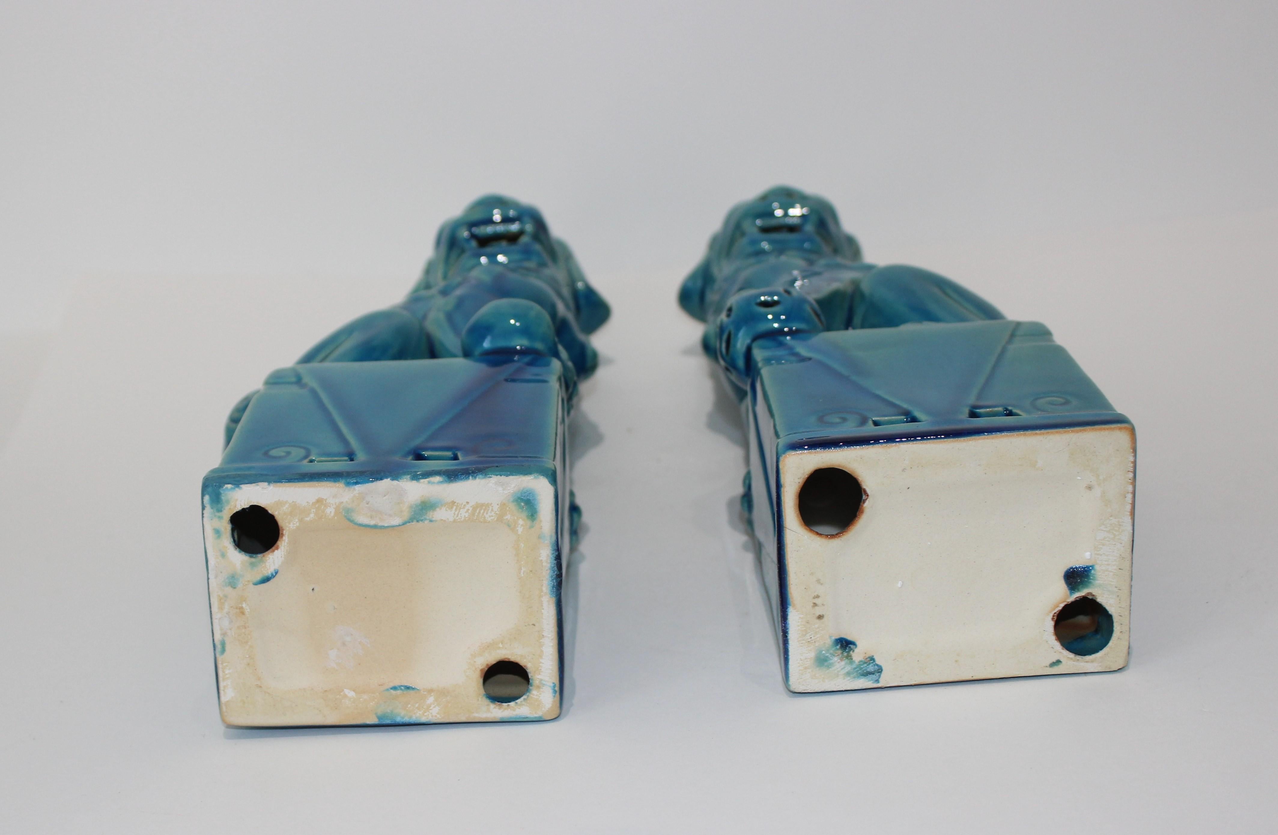 Ceramic Pair of Vintage Peking Blue Glazed Foo Dogs