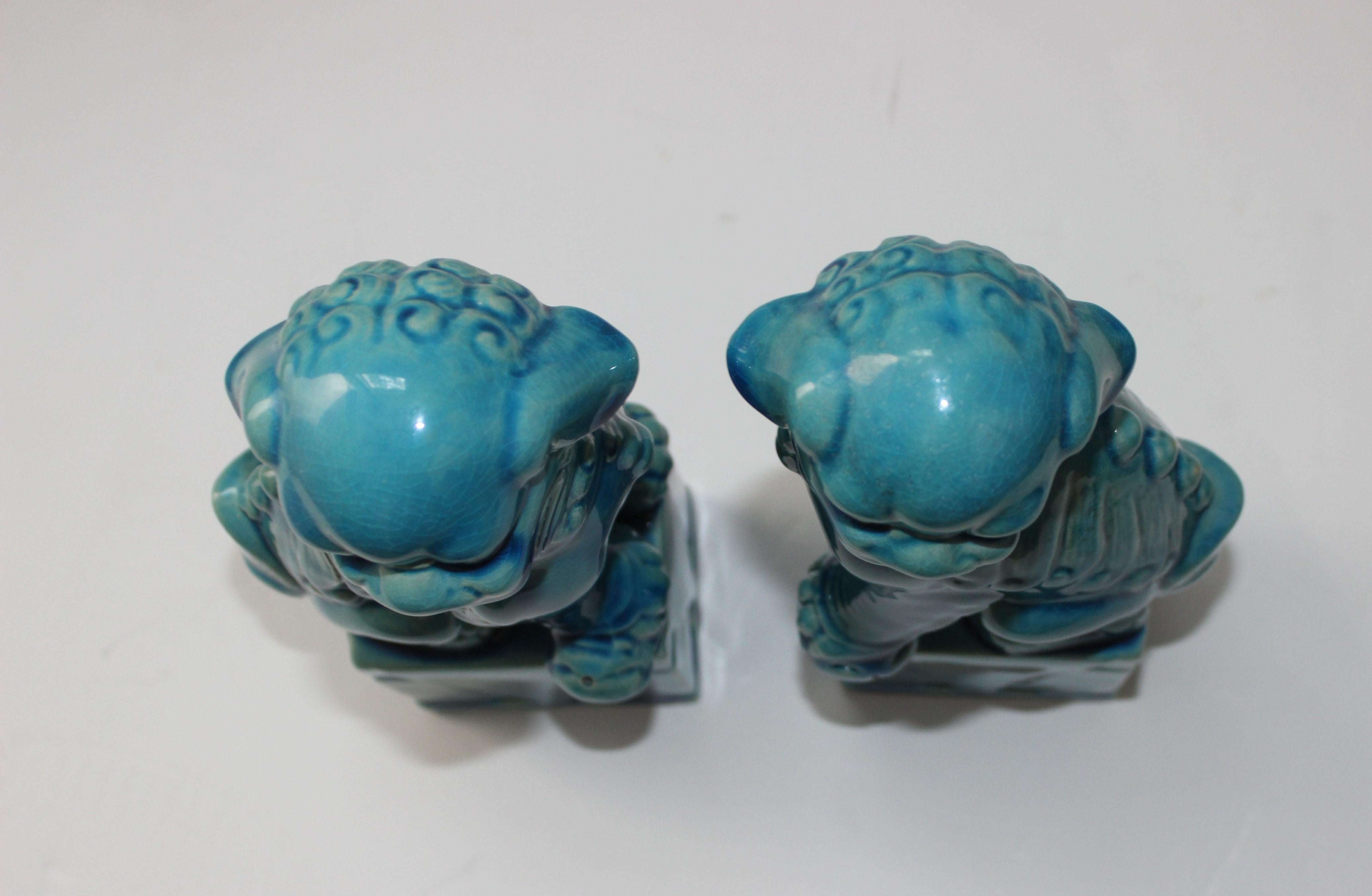 Pair of Vintage Peking Blue Glazed Foo Dogs 3