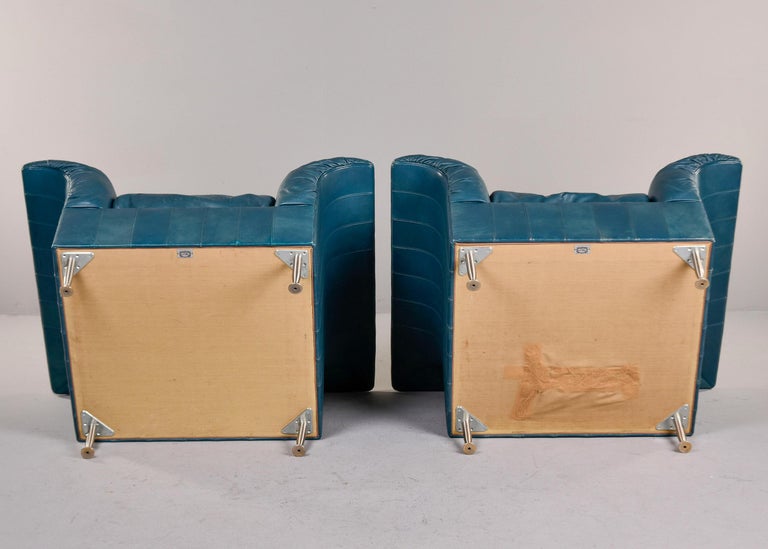 Pair Vintage Poltrona Frau Teal Leather Chairs For Sale at 1stDibs