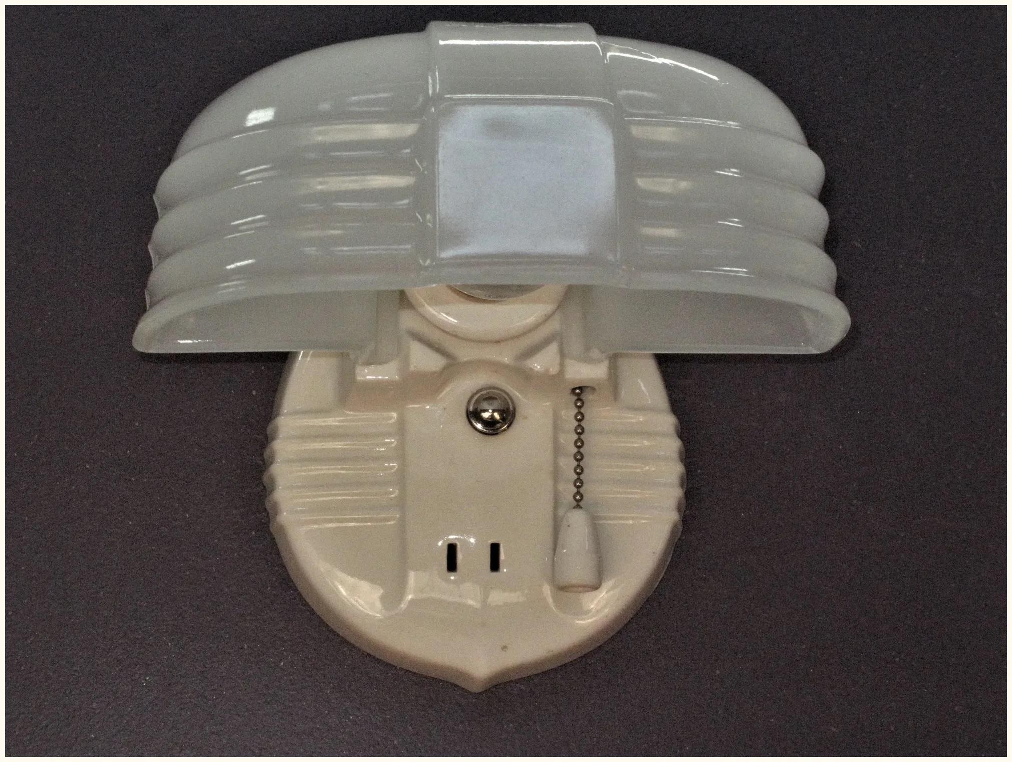 20th Century Pair Vintage Porcelain Bath Sconce w/ Camphor Glass Shade. Priced per pair For Sale