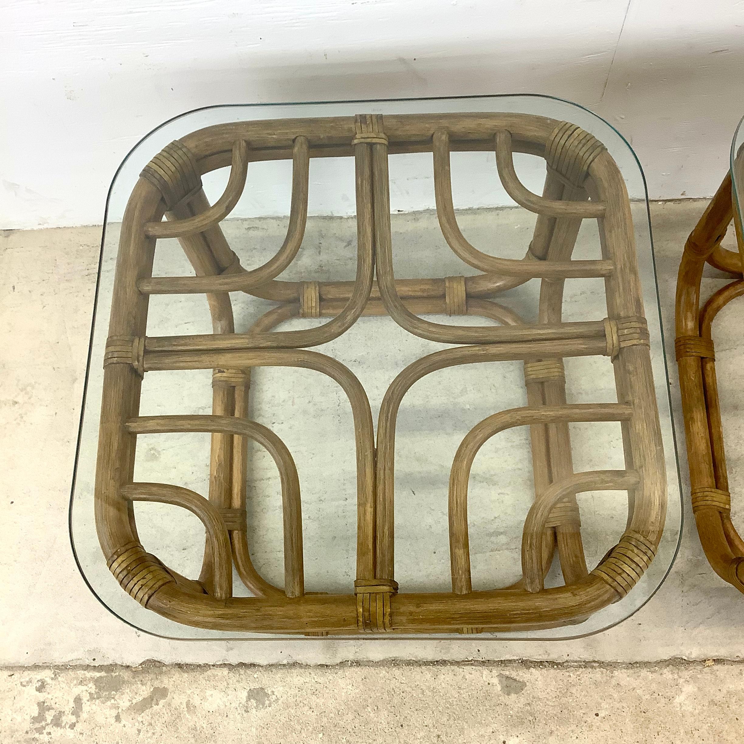 Pair Vintage Rattan Coastal End Tables In Good Condition For Sale In Trenton, NJ