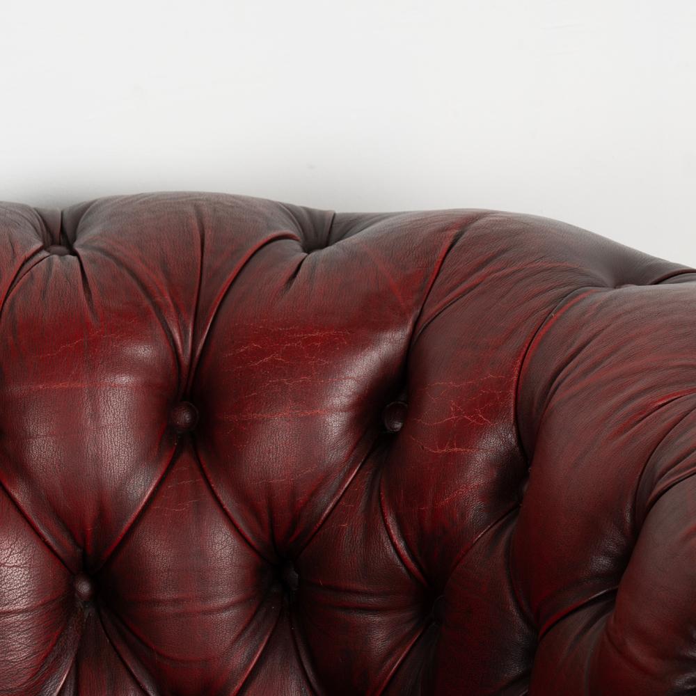 Pair Vintage Red Leather Chesterfield Club Arm Chairs from England circa 1950-60 1