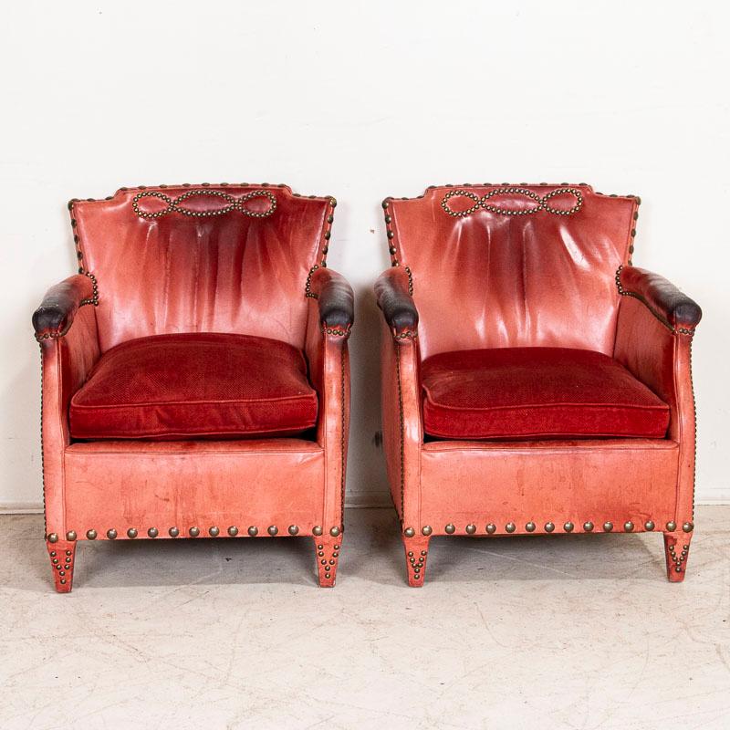 Swedish Pair, Vintage Red Leather Club Chairs by Designer Otto Schultz