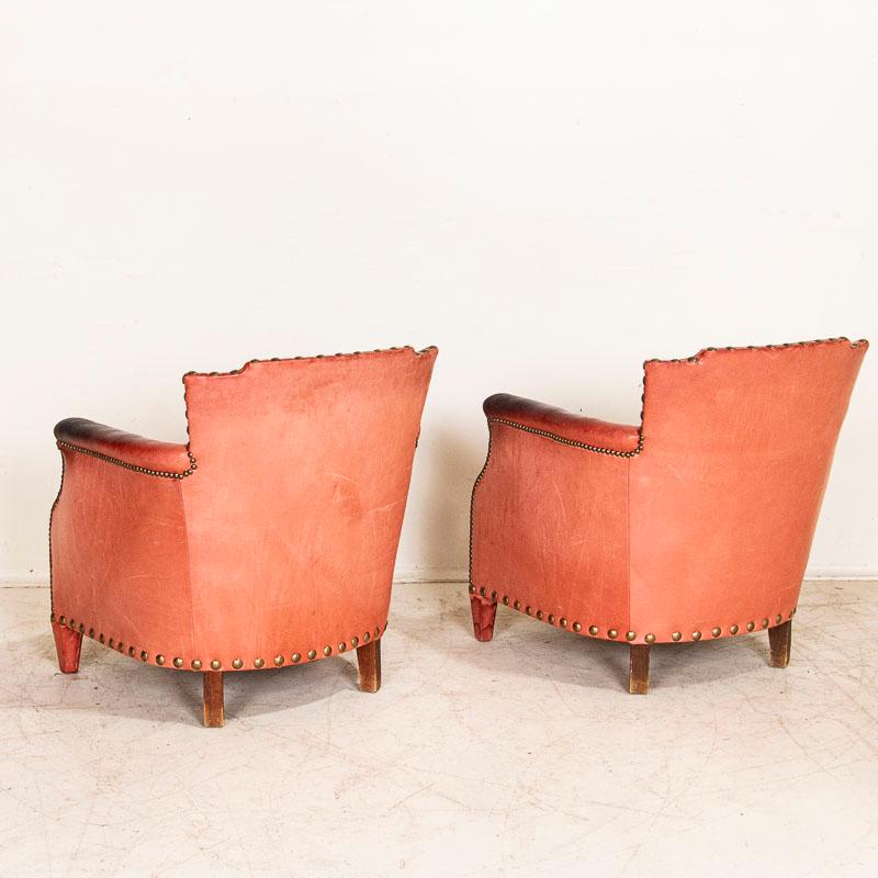 Pair, Vintage Red Leather Club Chairs by Designer Otto Schultz In Good Condition In Round Top, TX