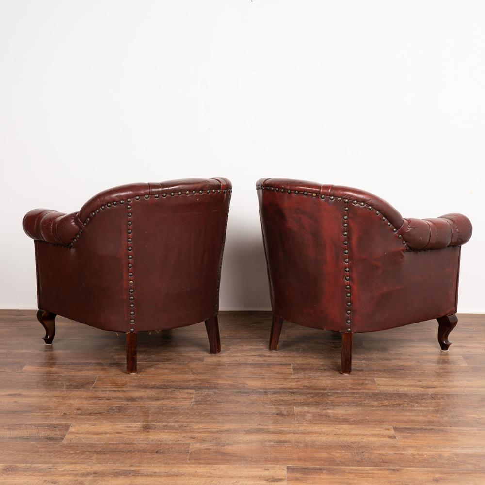 Pair, Vintage Red Leather Club Chairs, Denmark, circa 192040 For Sale
