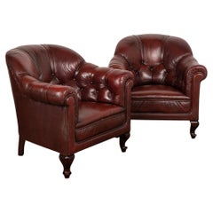 Pair, Vintage Red Leather Club Chairs, Denmark, circa 1920-40