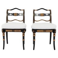 Pareja de Sillas Laterales Vintage Estilo Regencia Negras y Doradas