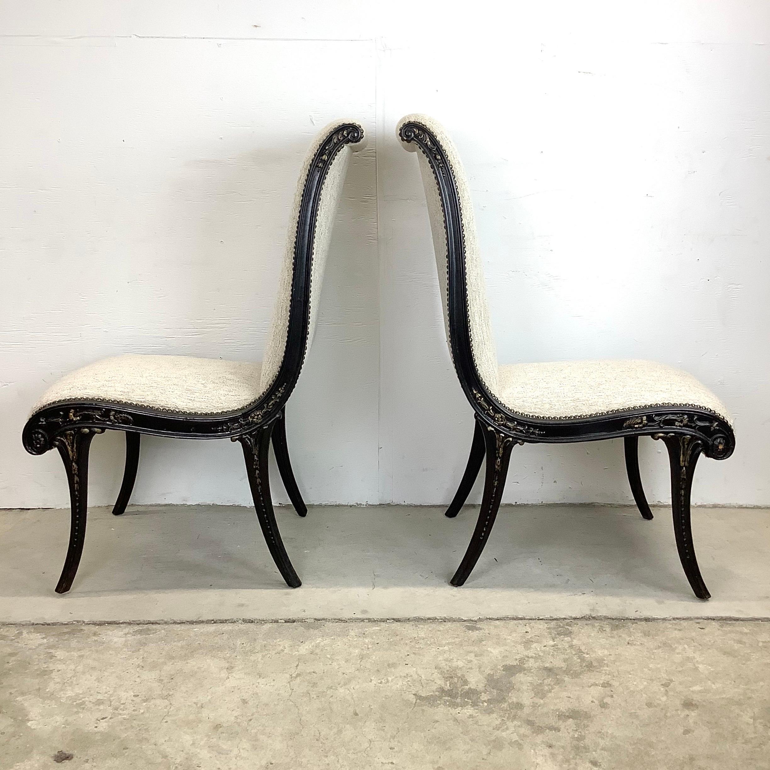 Unknown Pair Vintage Regency Style Slipper Chairs For Sale