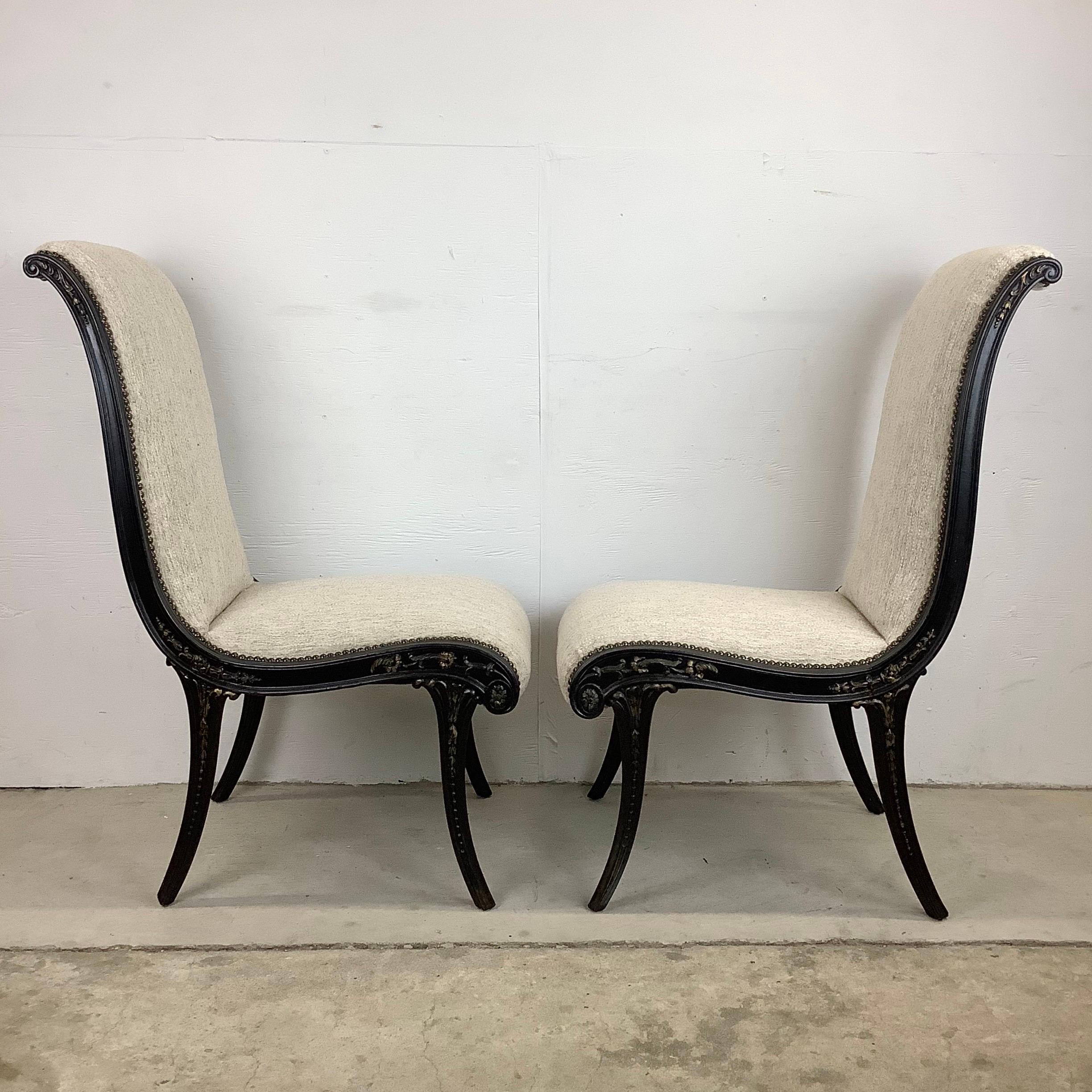Mid-20th Century Pair Vintage Regency Style Slipper Chairs For Sale