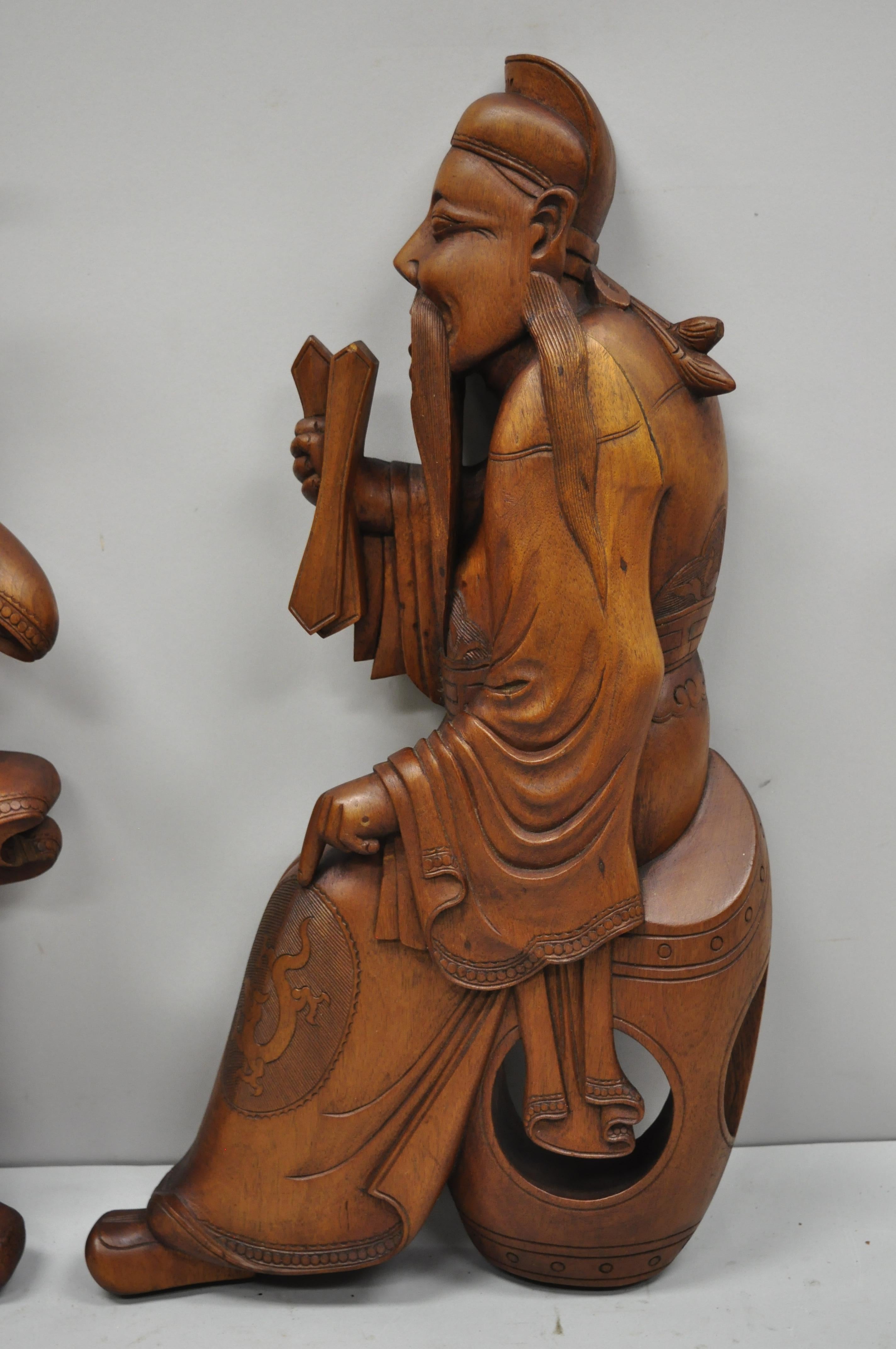 Pareja Vintage Ricardo Lynn Tallado Madera Teca Figuras Orientales Flautista Wiseman Chippendale chino