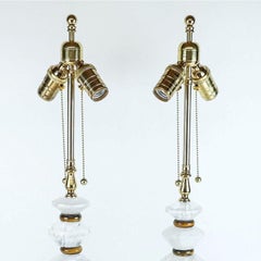 Coppia di lampade da tavolo d'epoca in cristallo di rocca e occhio di tigre