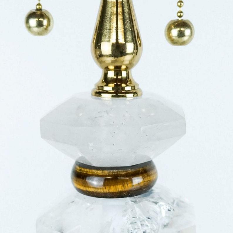 Pair Vintage Rock Crystal and Tigers Eye Table Lamps In Good Condition For Sale In New York, NY