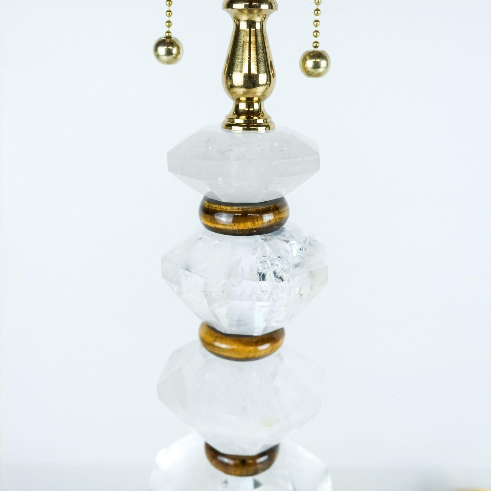 20th Century Pair Vintage Rock Crystal and Tigers Eye Table Lamps For Sale