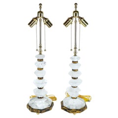 Pair Vintage Rock Crystal and Tigers Eye Table Lamps