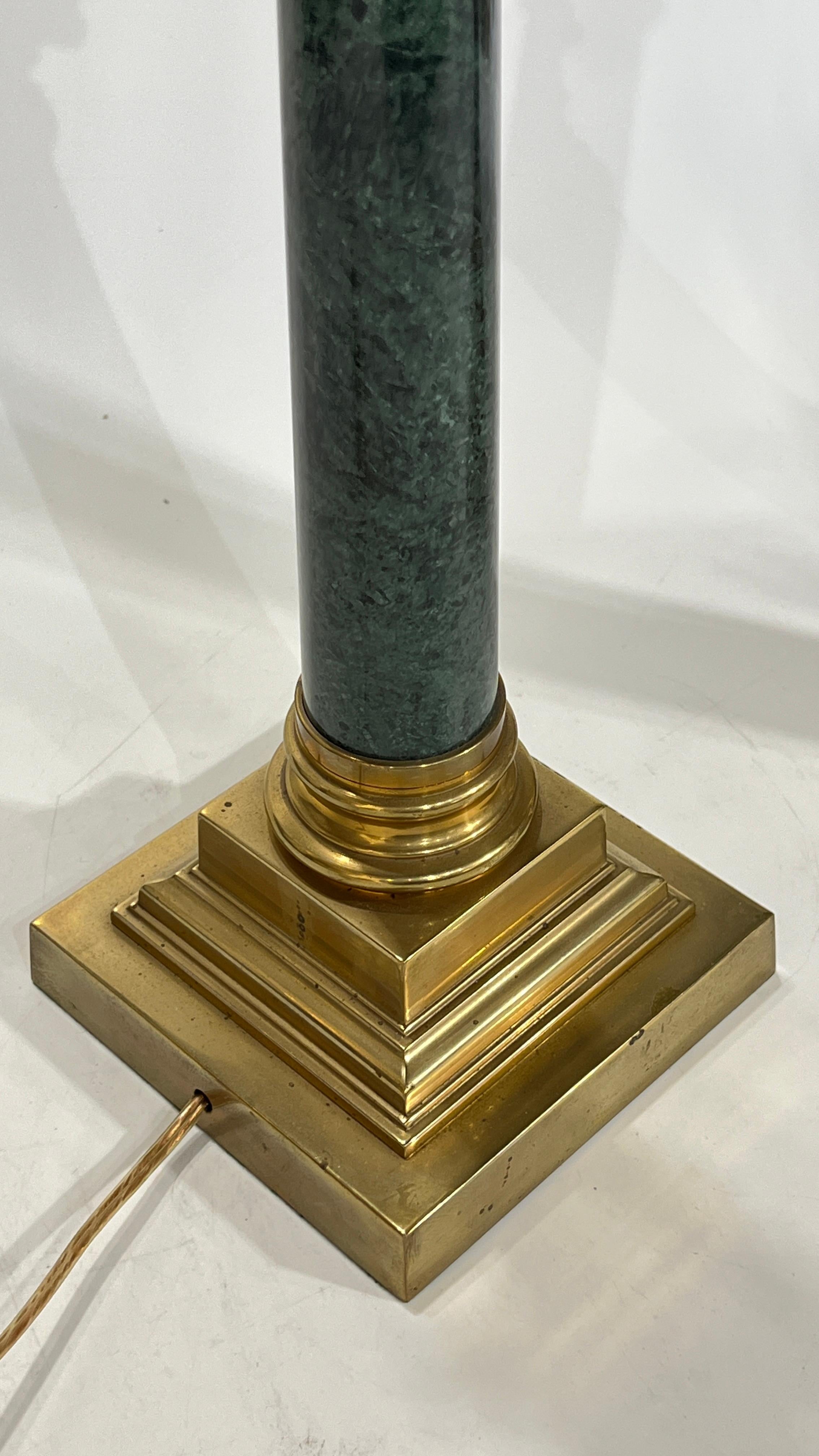Pair Vintage Roman Column Form Green Marble and Brass Table Lamps For Sale 7
