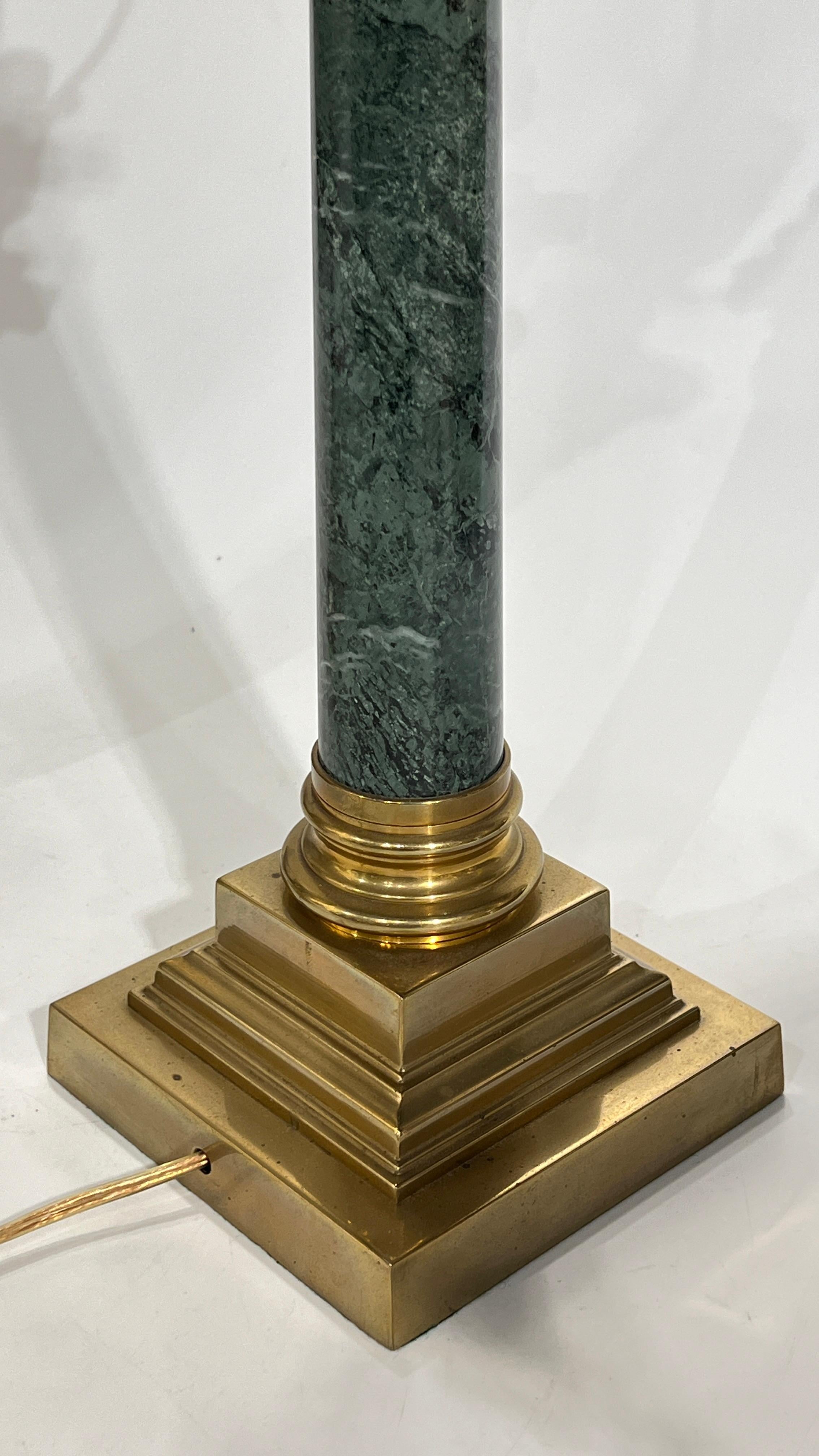 Pair Vintage Roman Column Form Green Marble and Brass Table Lamps For Sale 11