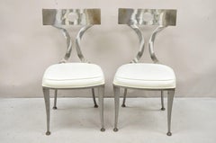 Pair Vintage Shaver Howard Brushed Steel Metal Modern Regency Style Side Chairs