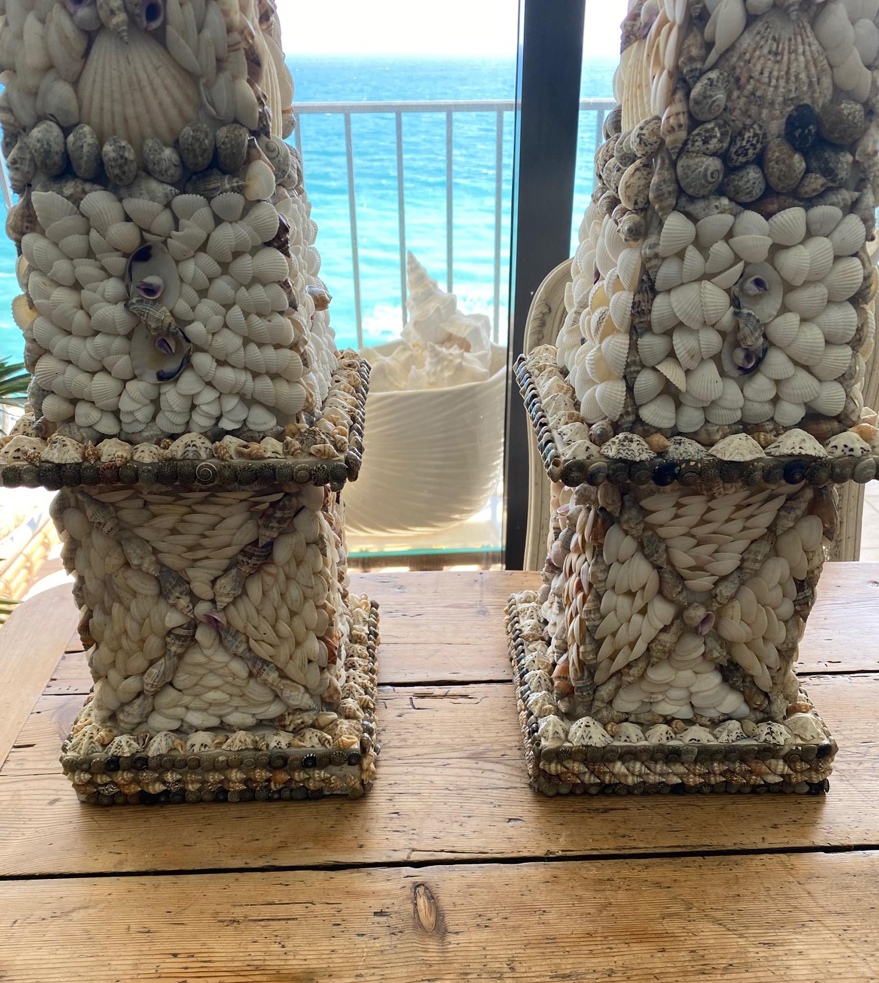 Pair of Vintage Shell Obelisks In Good Condition In West Palm Beach, FL