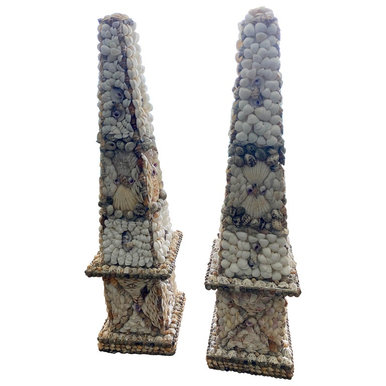 Pair of Vintage Shell Obelisks For Sale at 1stDibs