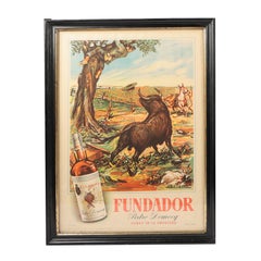 Pair Vintage Spanish Drink Poster Pedro Domecq Brandy Sherry Mid Century Pub Art