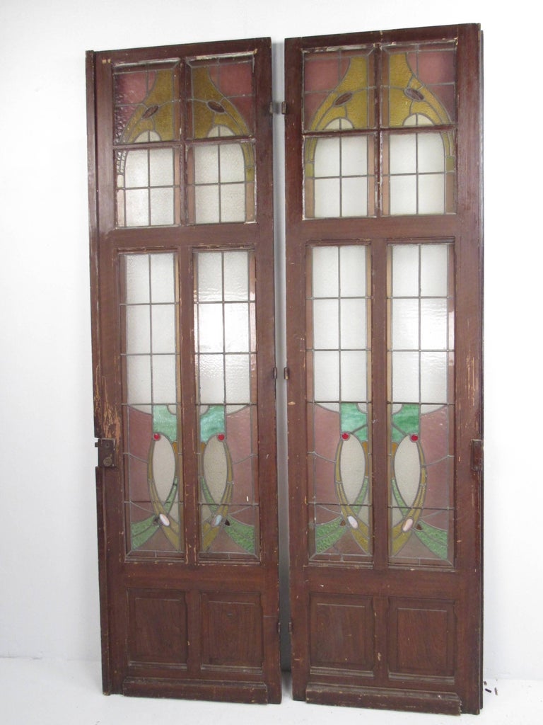 Pair Of Vintage Stained Glass Doors For At 1stdibs Pair Of Vintage Stained Glass Doors In Good Condition For Brooklyn Ny