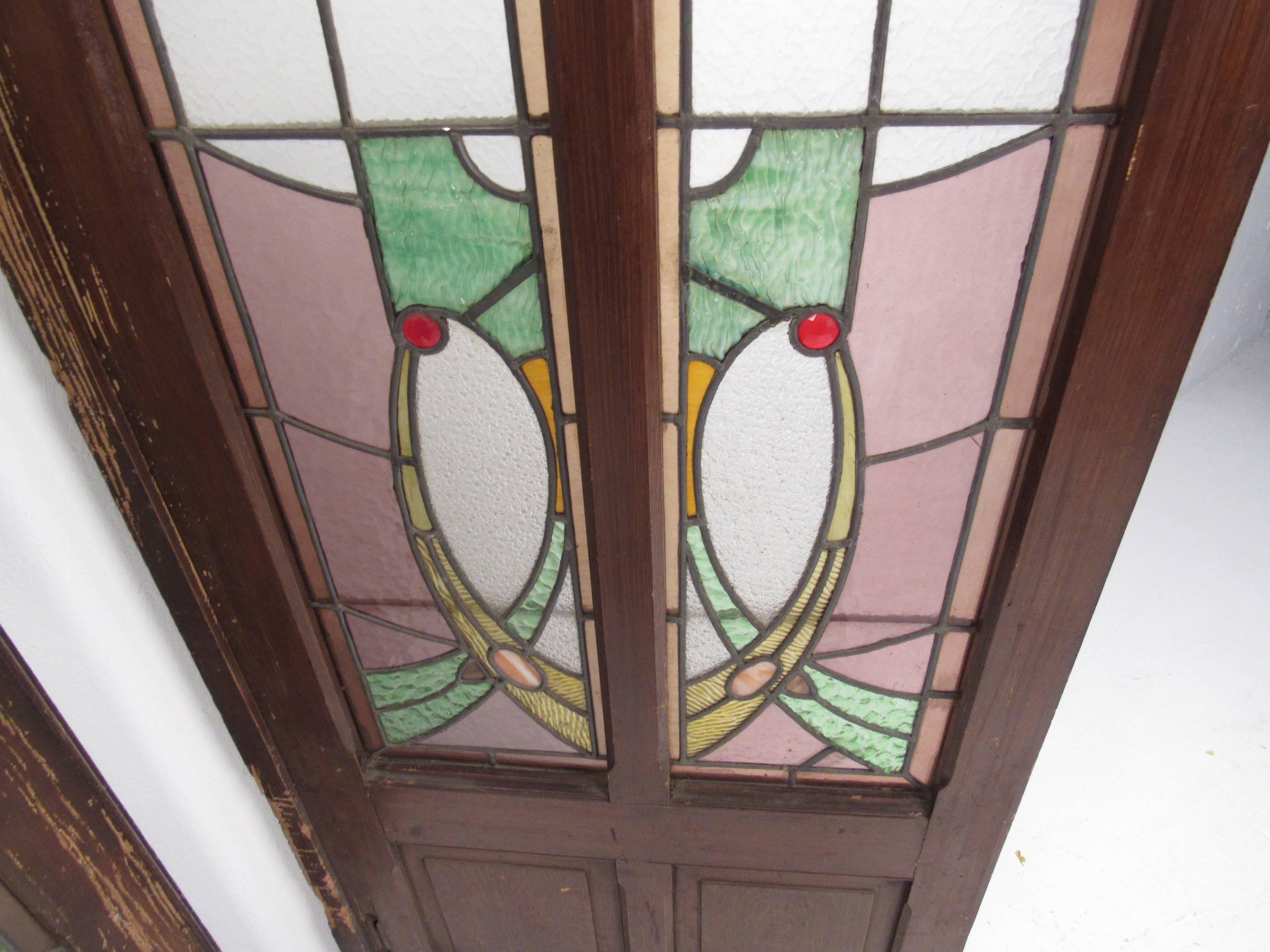 20th Century Pair of Vintage Stained Glass Doors