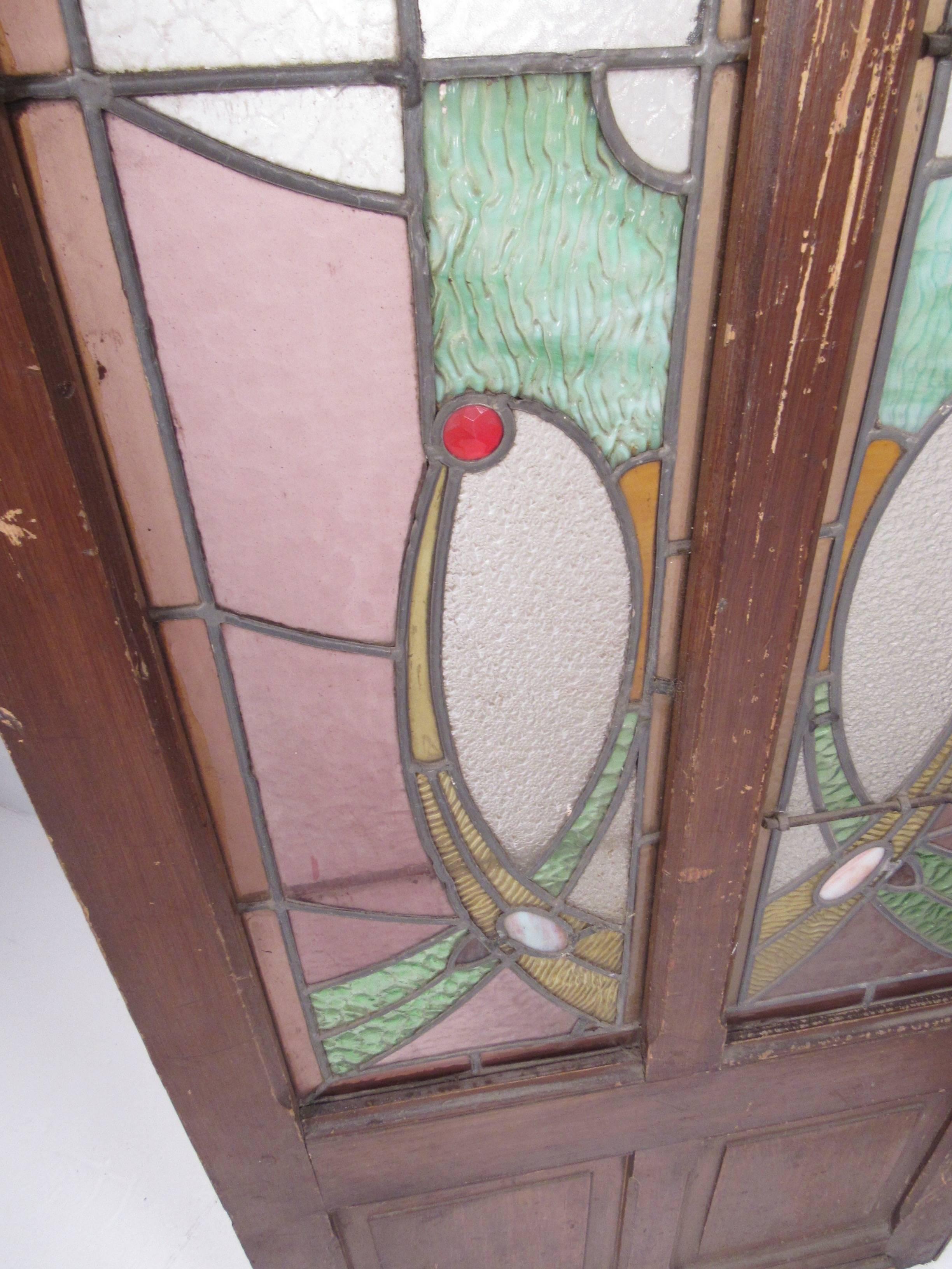 Pair of Vintage Stained Glass Doors 2