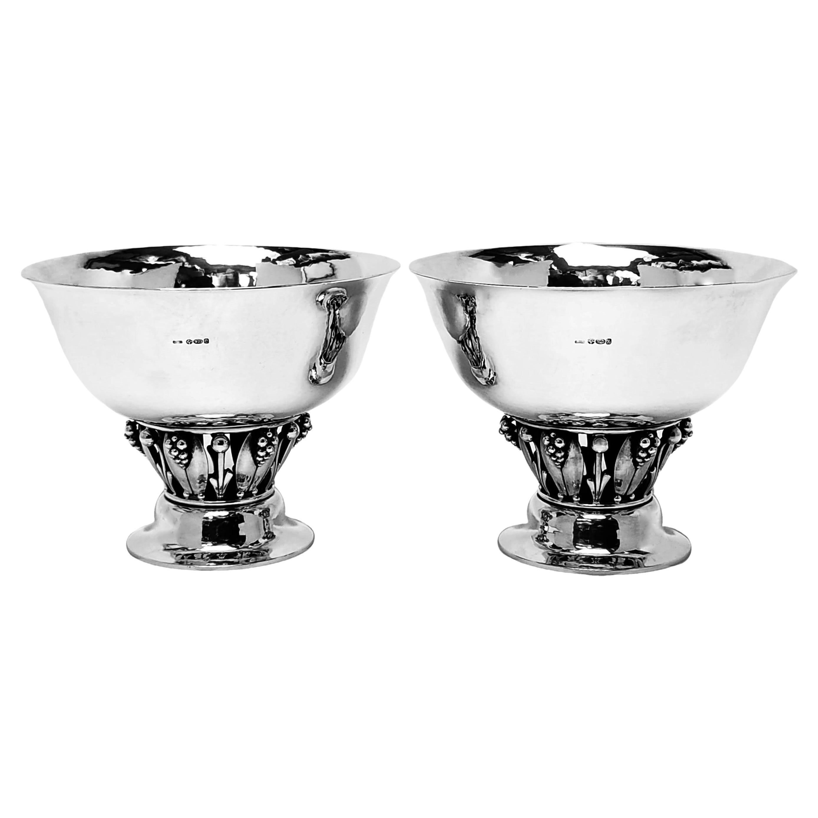 Pair Vintage Sterling Silver Georg Jensen Bowls Pattern 197B 1960 / 63