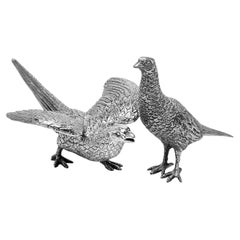 Pair Vintage Sterling Silver Model Pheasants / Bird Figurines 1971 / 88