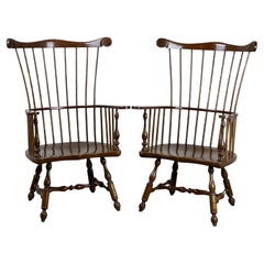 Pair Vintage Stickley Cherry High Back Windsor Chairs