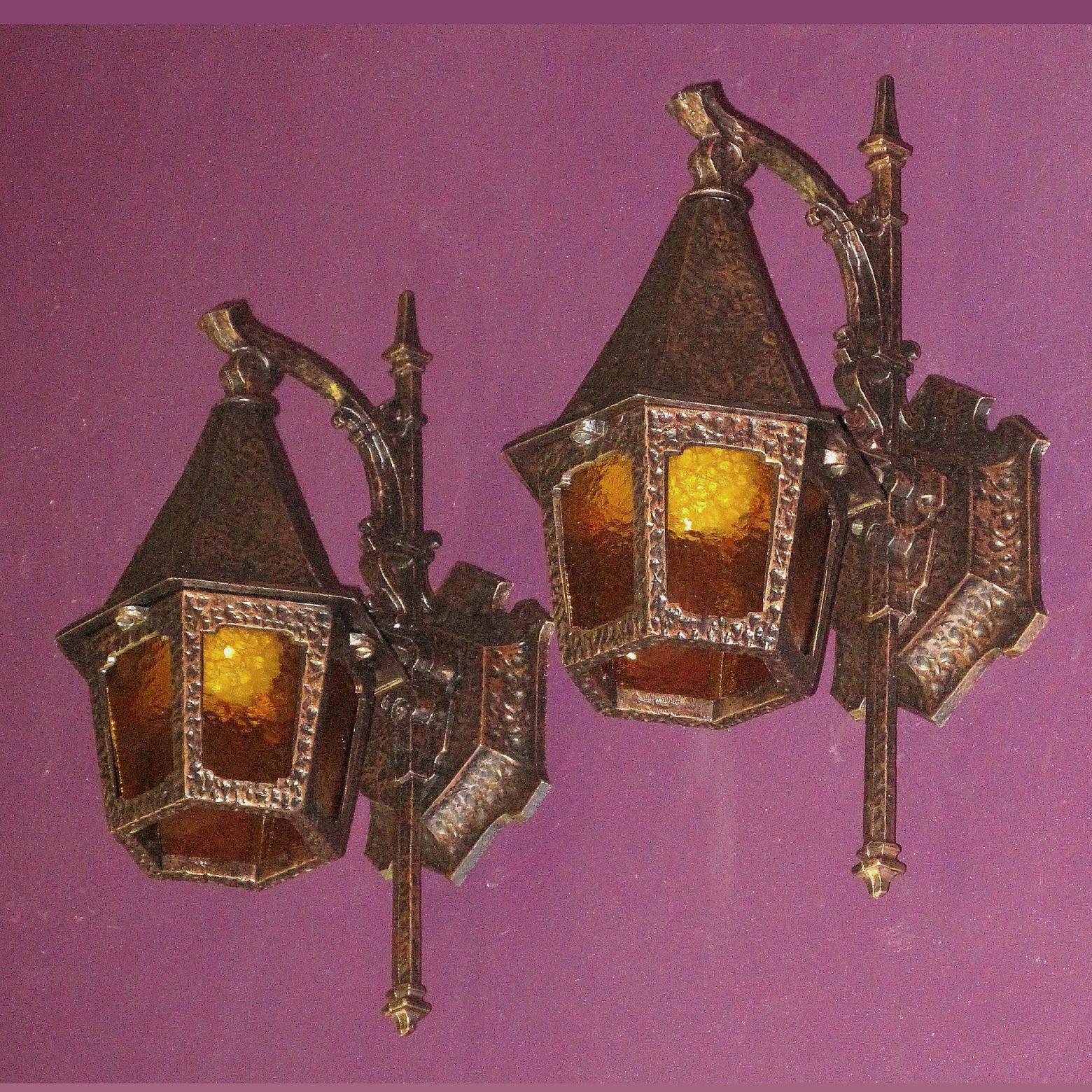 Priced for the pair with a 3rd available at 1/2 pair price.
One of our favorite 1920s - 30s vintage porch lights. Great European inspired styling that the 