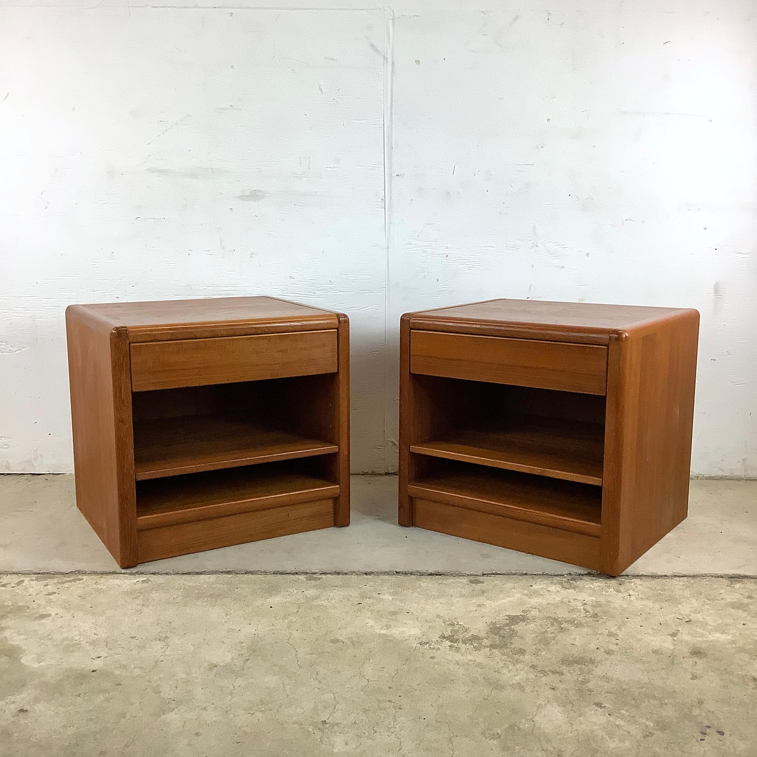 Veneer Pair Vintage Teak Nightstands by D-Scan