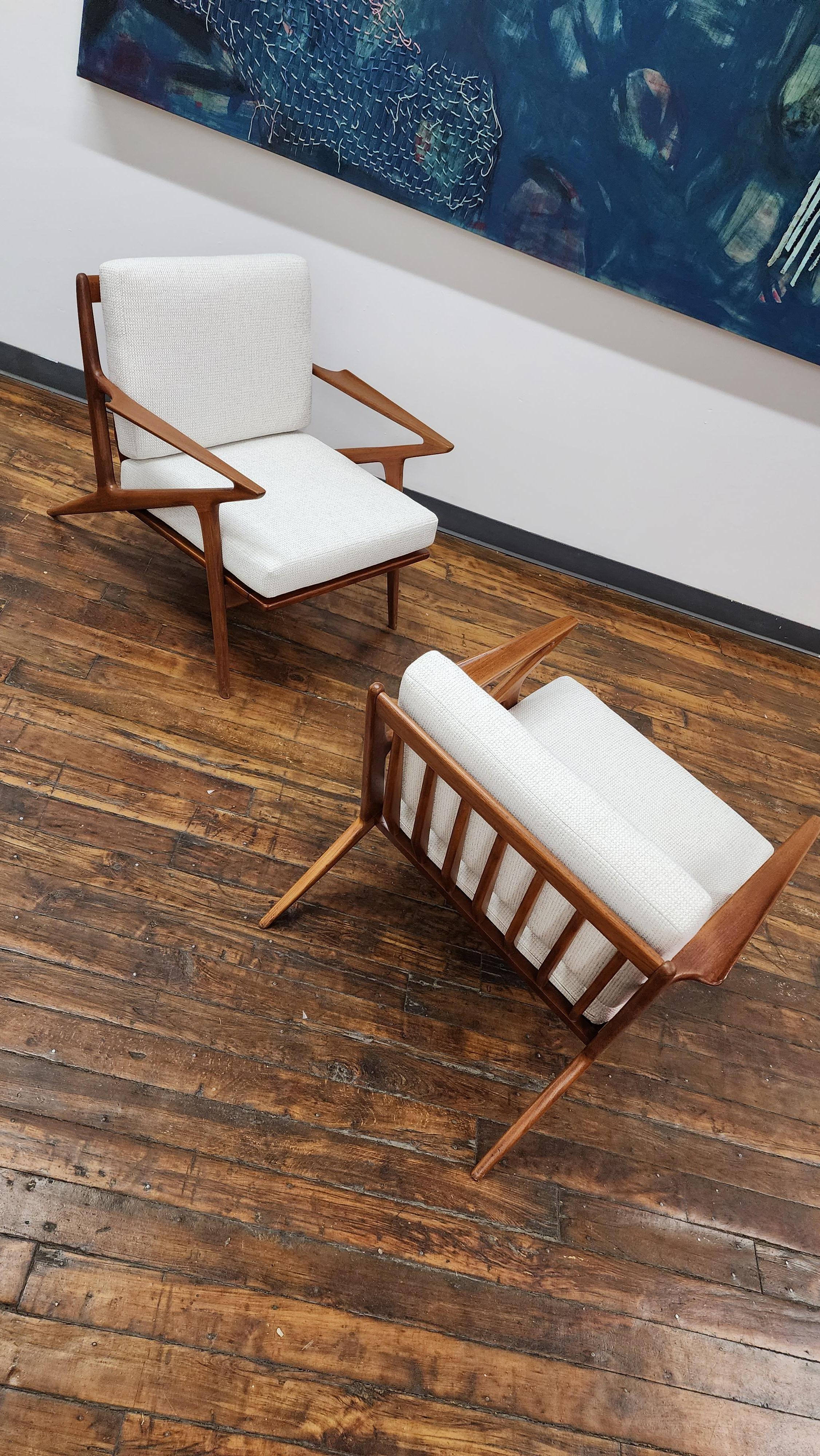 Scandinavian Modern Pair, Vintage Teak Z Chairs by Poul Jensen for Selig