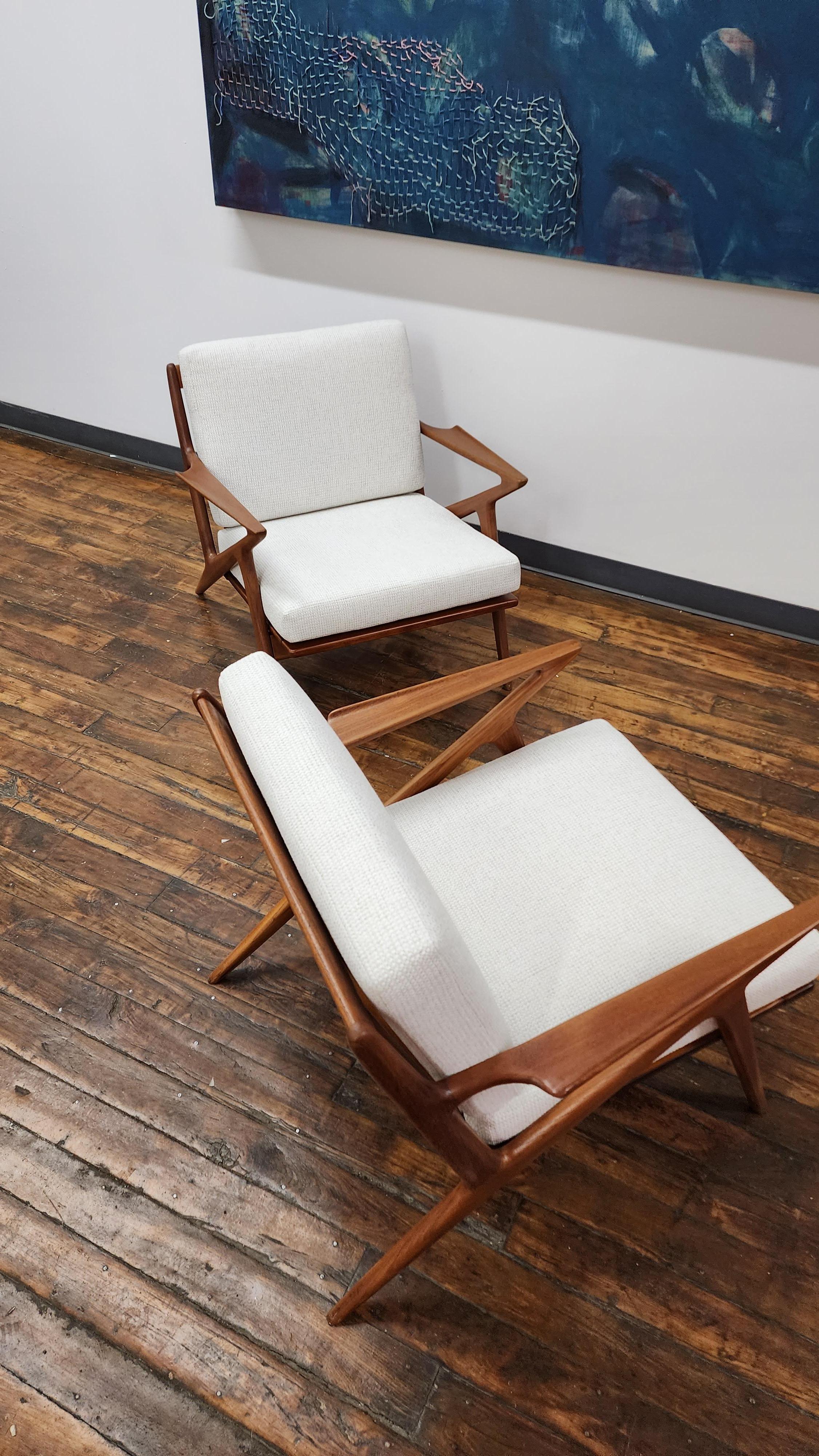 Danish Pair, Vintage Teak Z Chairs by Poul Jensen for Selig