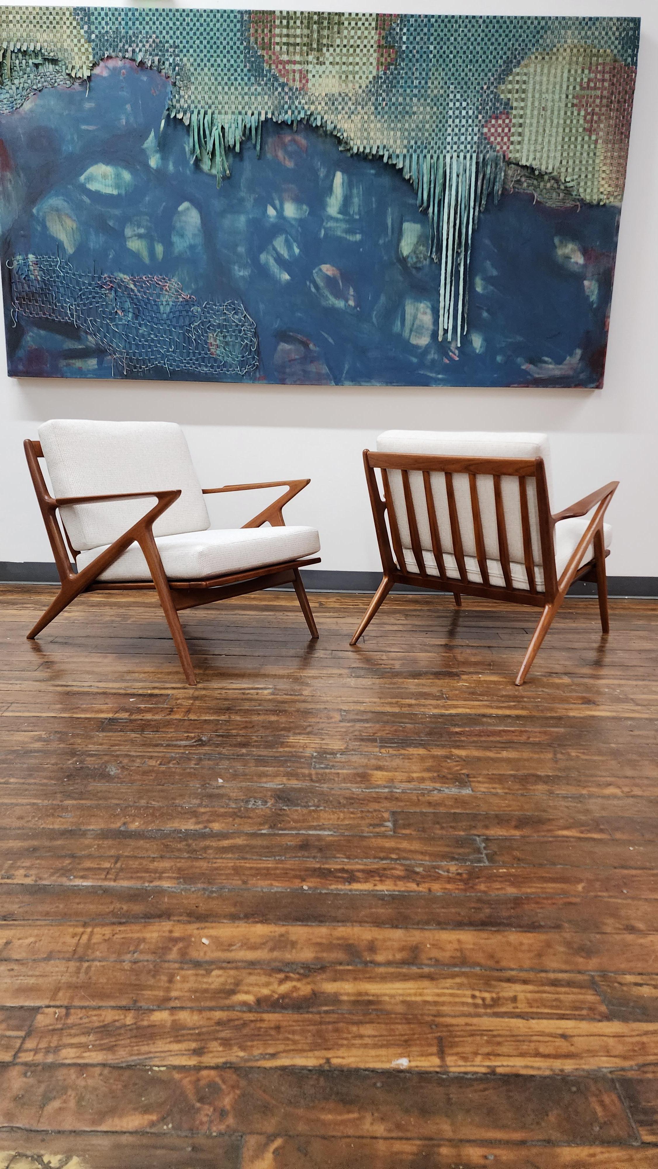 Mid-20th Century Pair, Vintage Teak Z Chairs by Poul Jensen for Selig