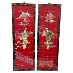 Coppia di pannelli cinesi da parete in lacca Vintage By